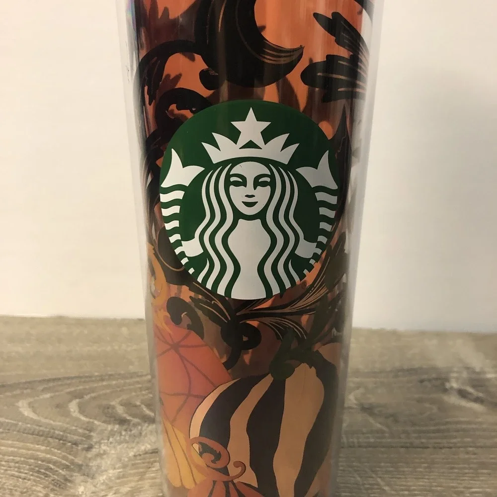 2021 Starbucks Halloween Tumbler Cup with Lid Black Cat and Pumpkin 16oz READ‎